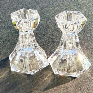 Mikasa Crystal Metro Flair Candlestick Holders set of 2 hexagon shape 3.5"